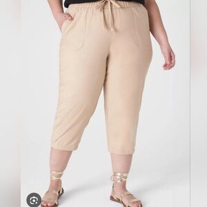 NWT Lane Bryant Ivory Soft Slub Capri Pants 14/16 Mid-Rise Drawstring Waist